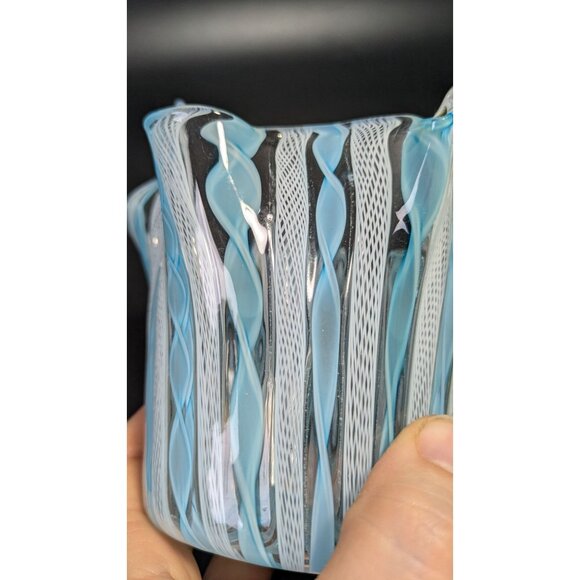 Murano Glass Handkerchief Vase Blue White Swirl Pattern Vintage - Picture 10 of 16